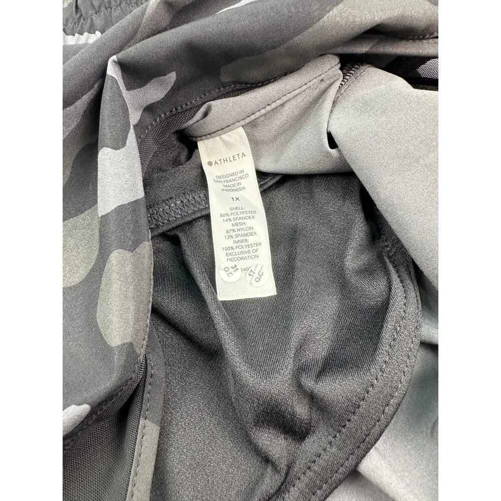 NWOT Athleta 1X Printed Mesh Racer Run Shorts 4” Camo Gray Black - Picture 6 of 9
